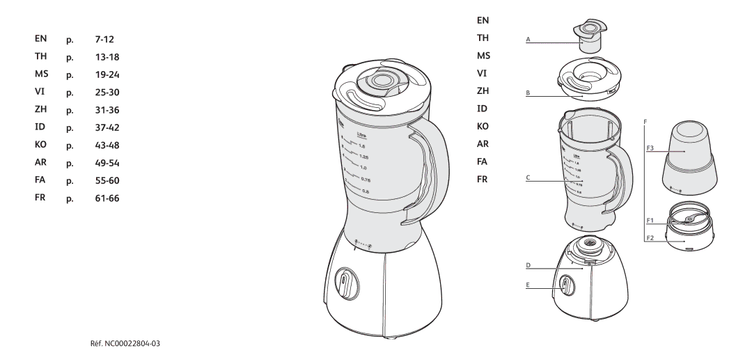 Tefal BL1141AD manual EN p TH p MS p VI p ZH p ID p KO p AR p FA p FR p 