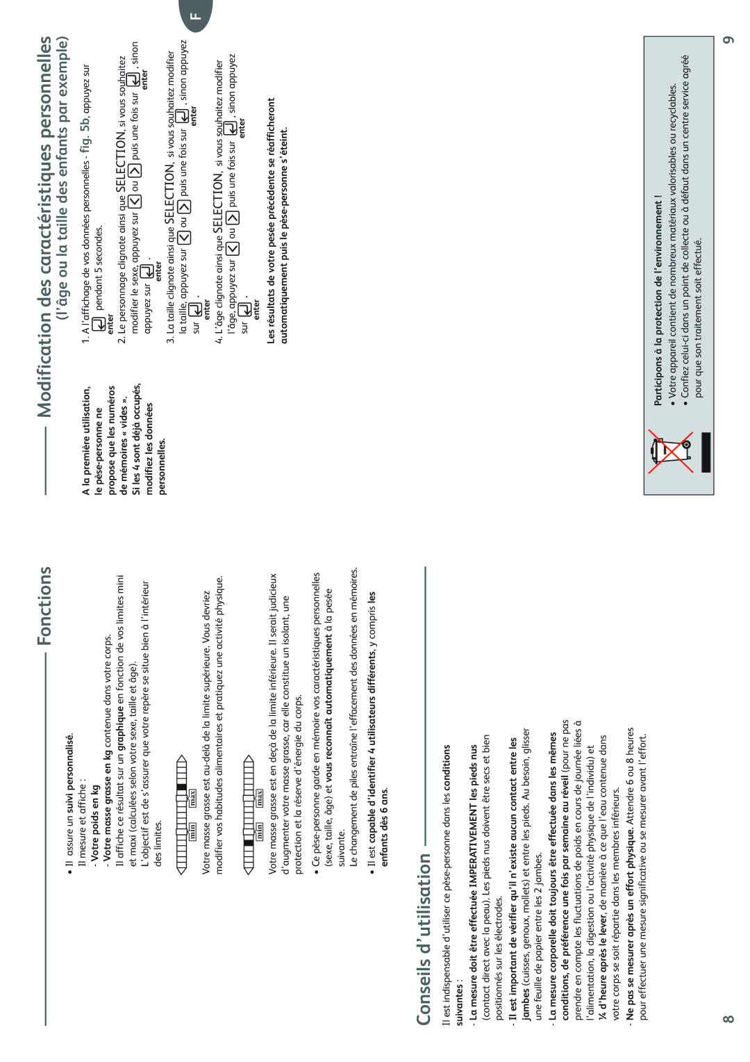 Tefal BM2024B9, BM2024A9, BM2024F9 manual Fonctions Modification des caractéristiques personnelles, Conseils d’utilisation 