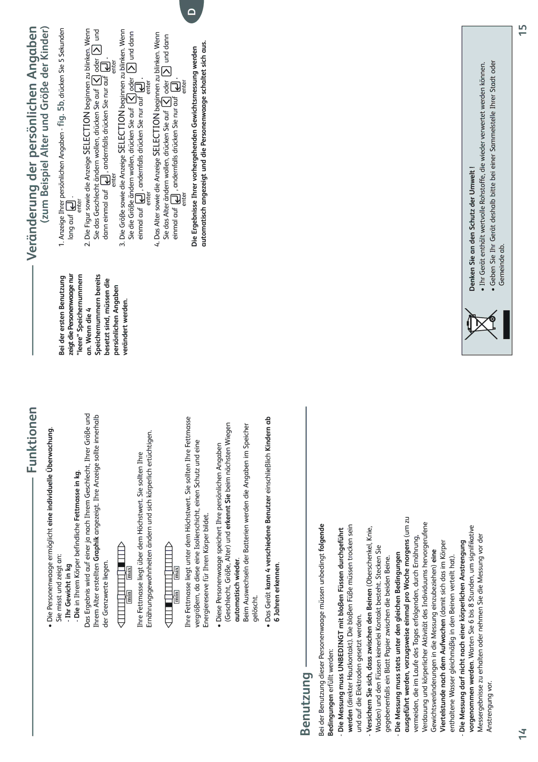 Tefal BM2024B9 manual Funktionen, Benutzung, Veränderung der persönlichen Angaben, Zum Beispiel Alter und Größe der Kinder 