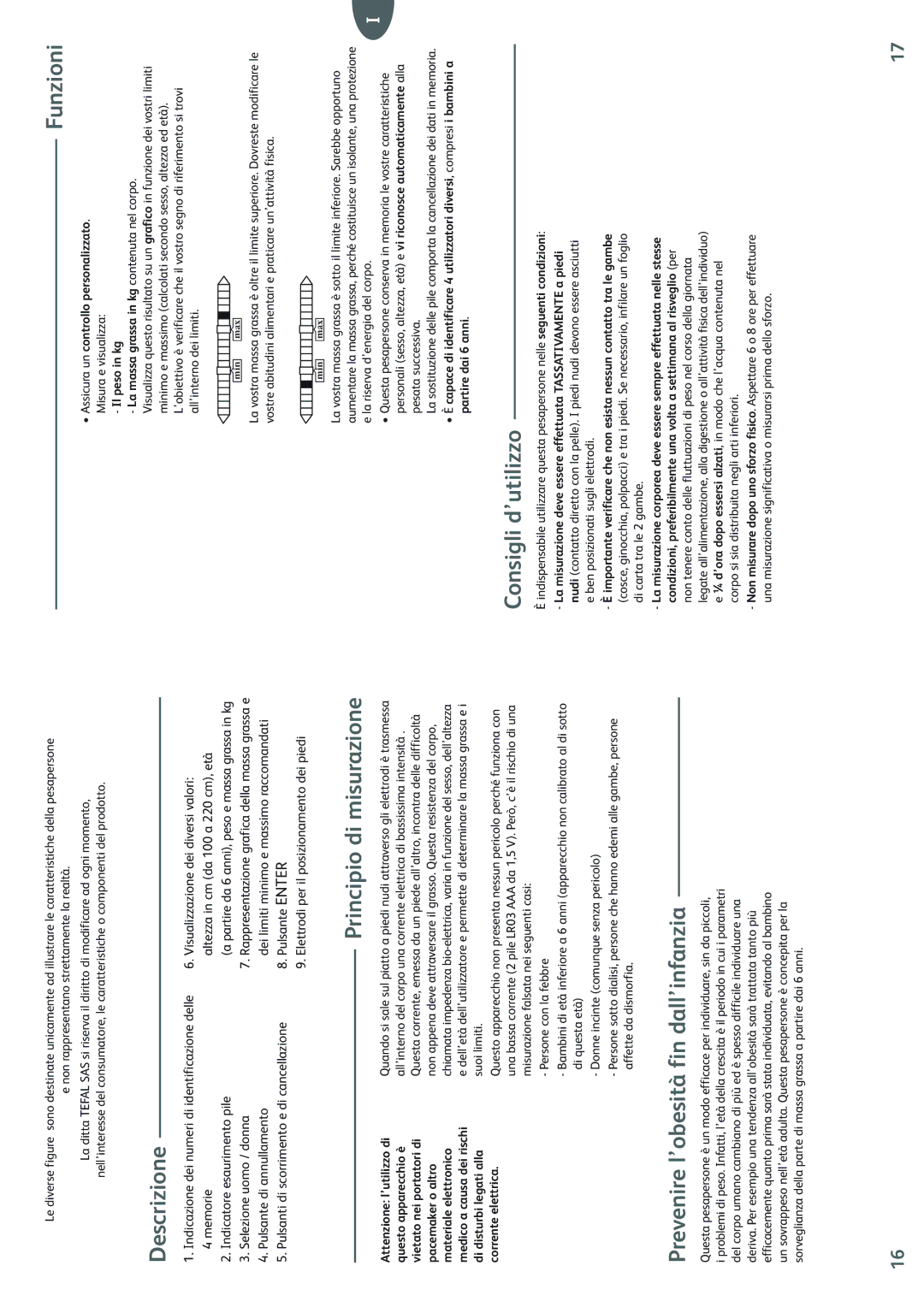Tefal BM2024A9 Descrizione, Principio di misurazione Funzioni, Consigli d’utilizzo, Prevenire l’obesità fin dall’infanzia 