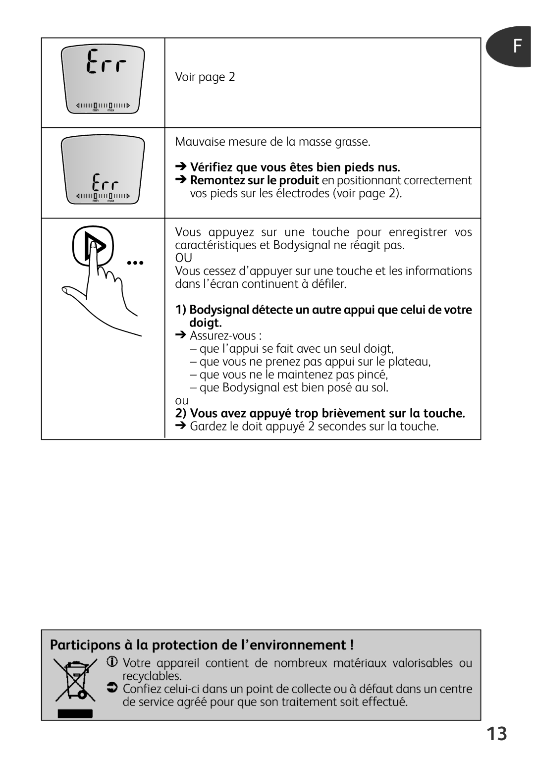 Tefal BM3100A9, BM3100Z0 manual Participons à la protection de l’environnement, Vérifiez que vous êtes bien pieds nus 