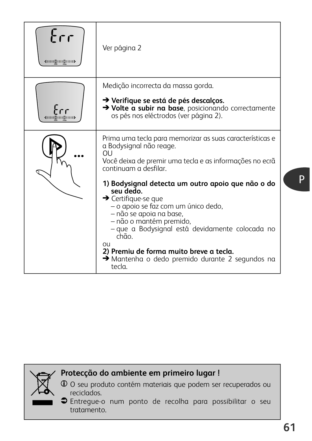 Tefal BM3100A9, BM3100Z0 manual Protecção do ambiente em primeiro lugar, Verifique se está de pés descalços 