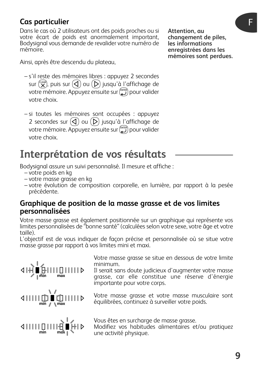 Tefal BM3100A9, BM3100Z0 manual Interprétation de vos résultats, Cas particulier, Changement de piles, Les informations 