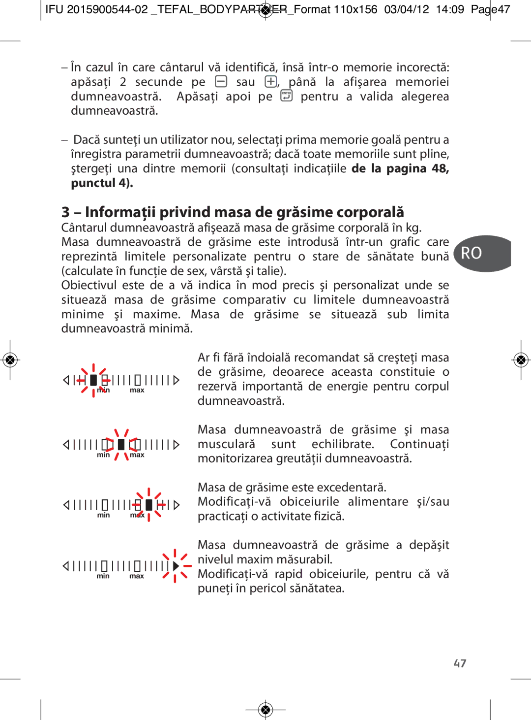 Tefal BM6000V0 manual Bg Ru Sl Uk, Informaţii privind masa de grăsime corporală 