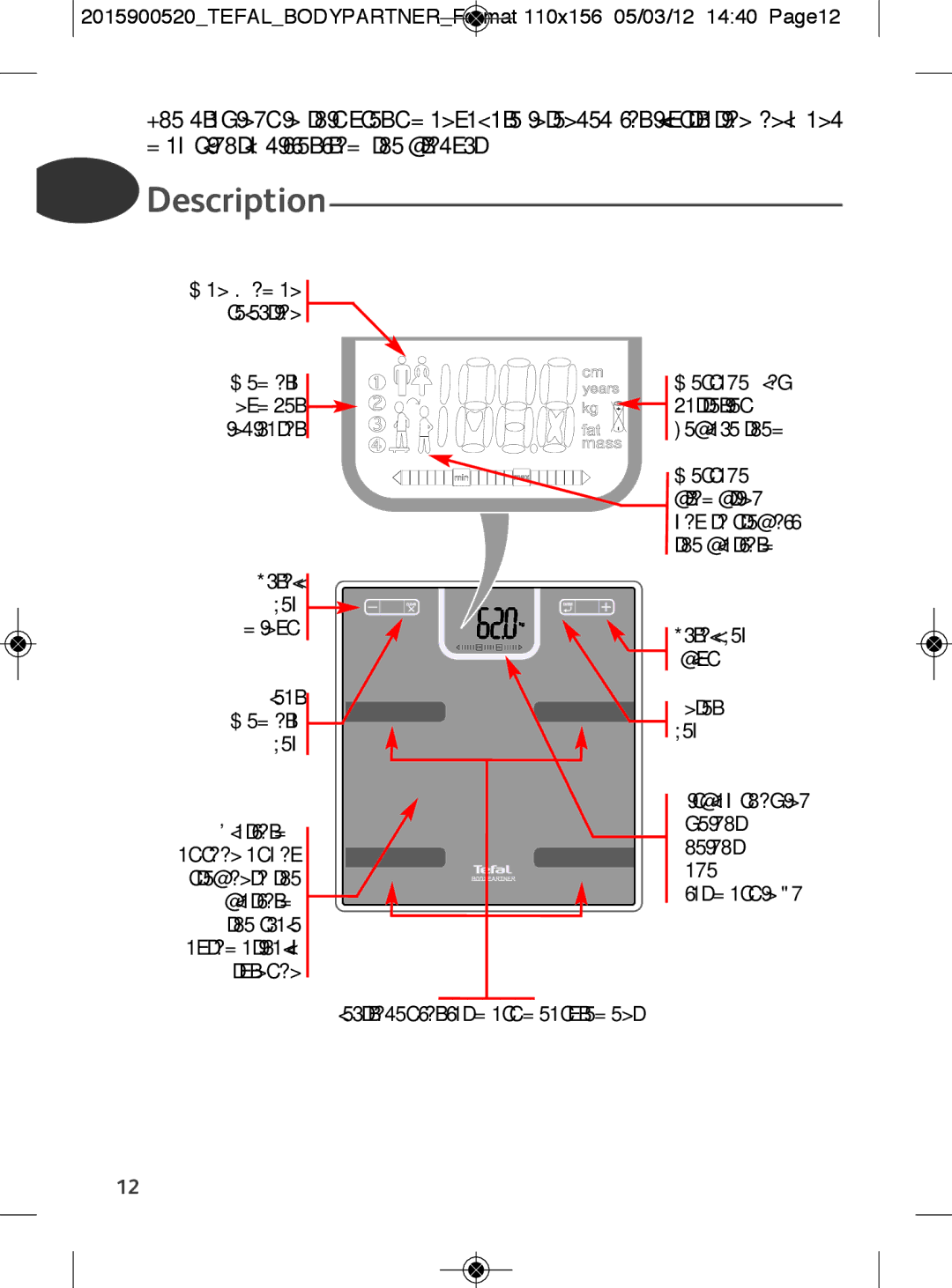 Tefal BM6001BI, BM6001V0 manual Man/Woman selection Memory number indicator Scroll key Minus 