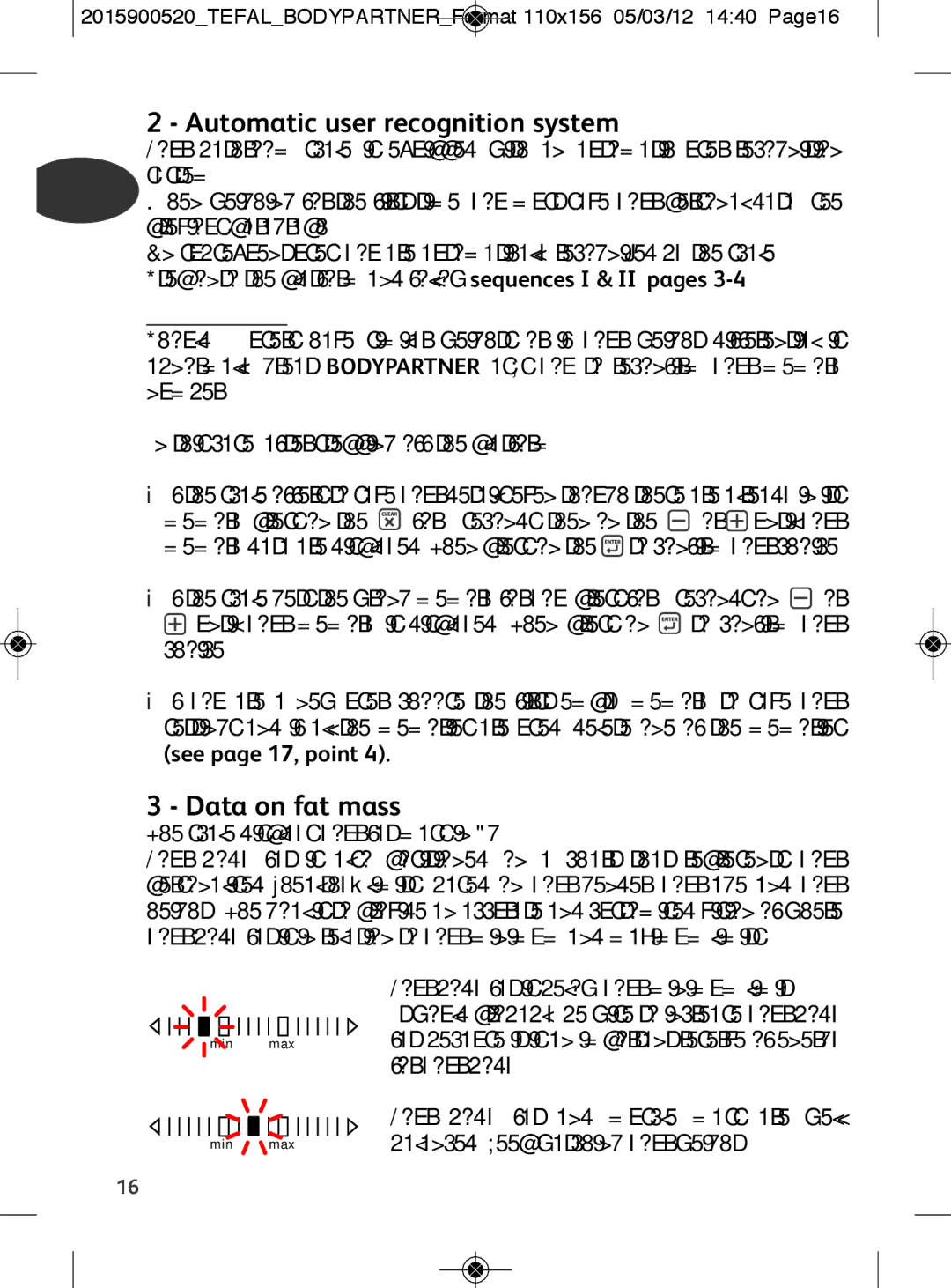 Tefal BM6001BI, BM6001V0 manual Automatic user recognition system, Data on fat mass, Special Case, See page 17, point 