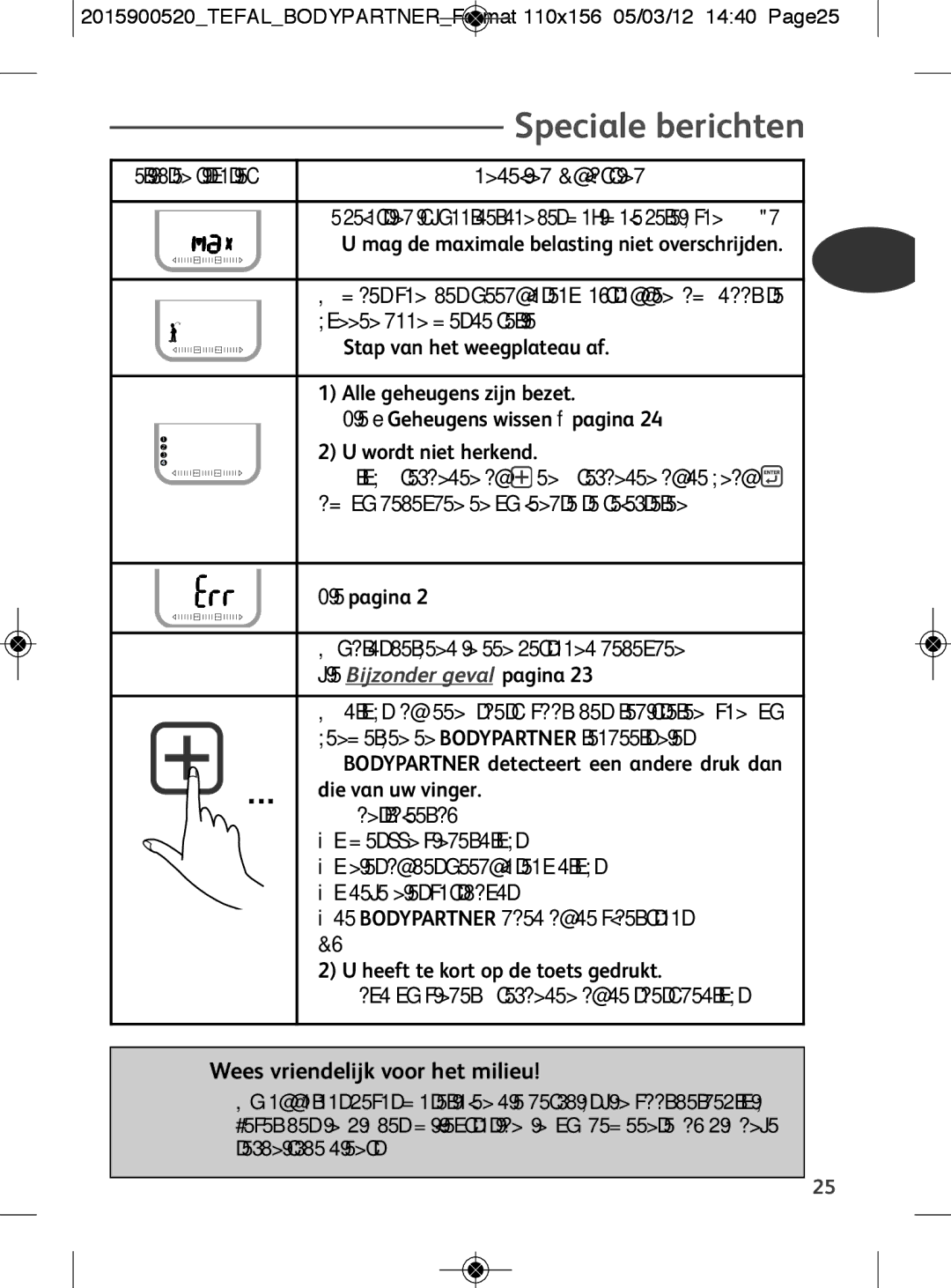 Tefal BM6001V0, BM6001BI manual Speciale berichten, Wees vriendelijk voor het milieu, Zie pagina, Die van uw vinger 
