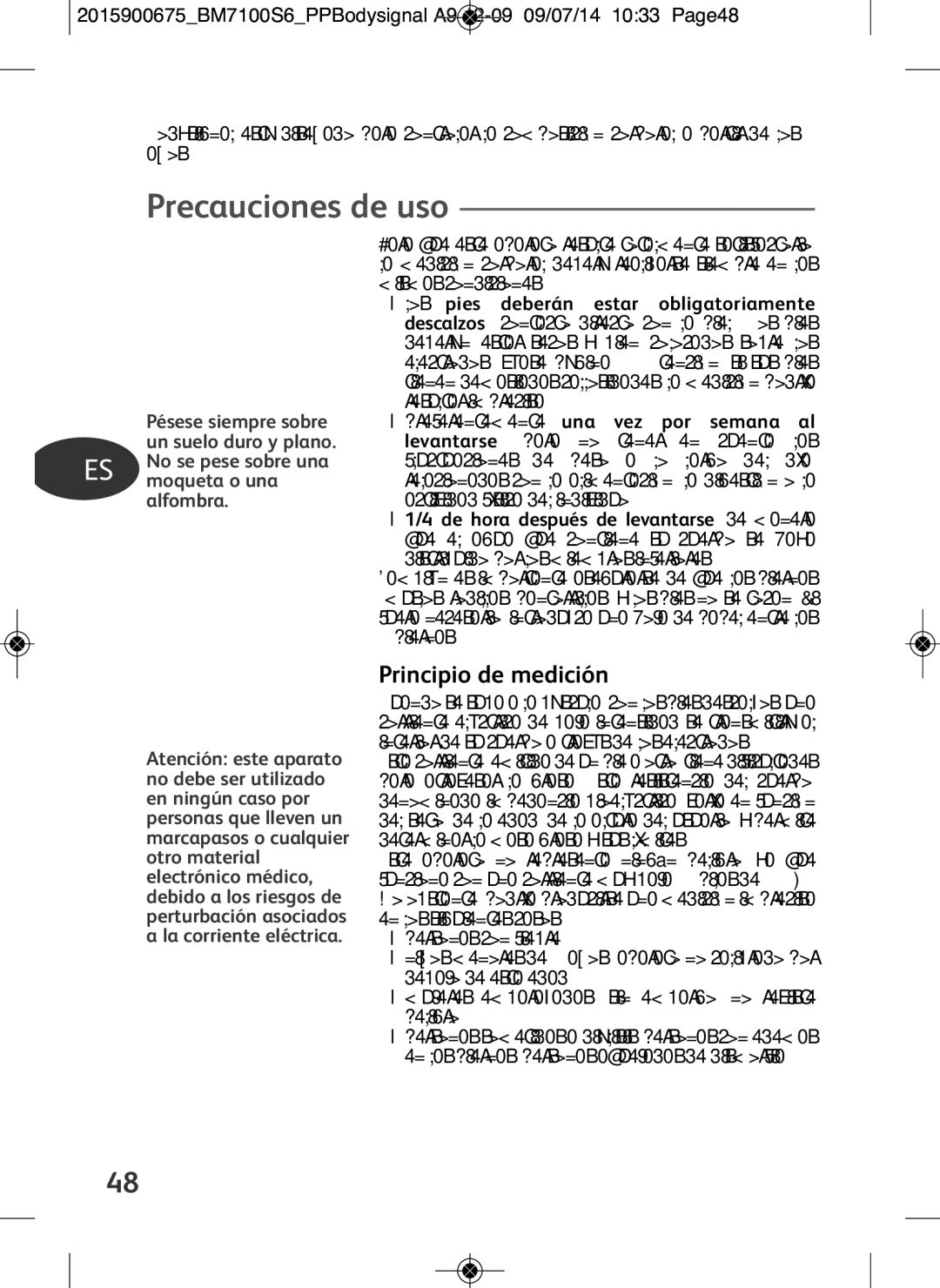 Tefal BM7100S5, BM7100S6 manual Precauciones de uso, Principio de medición 