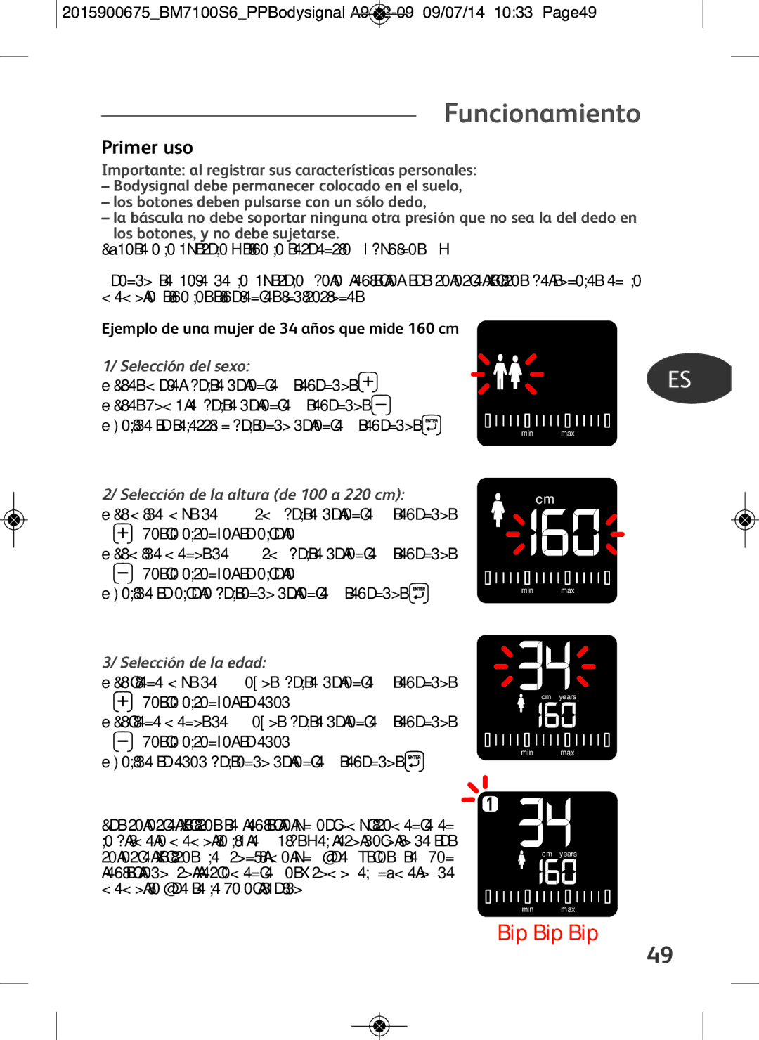 Tefal BM7100S6, BM7100S5 manual Funcionamiento, Primer uso, Ejemplo de una mujer de 34 años que mide 160 cm 
