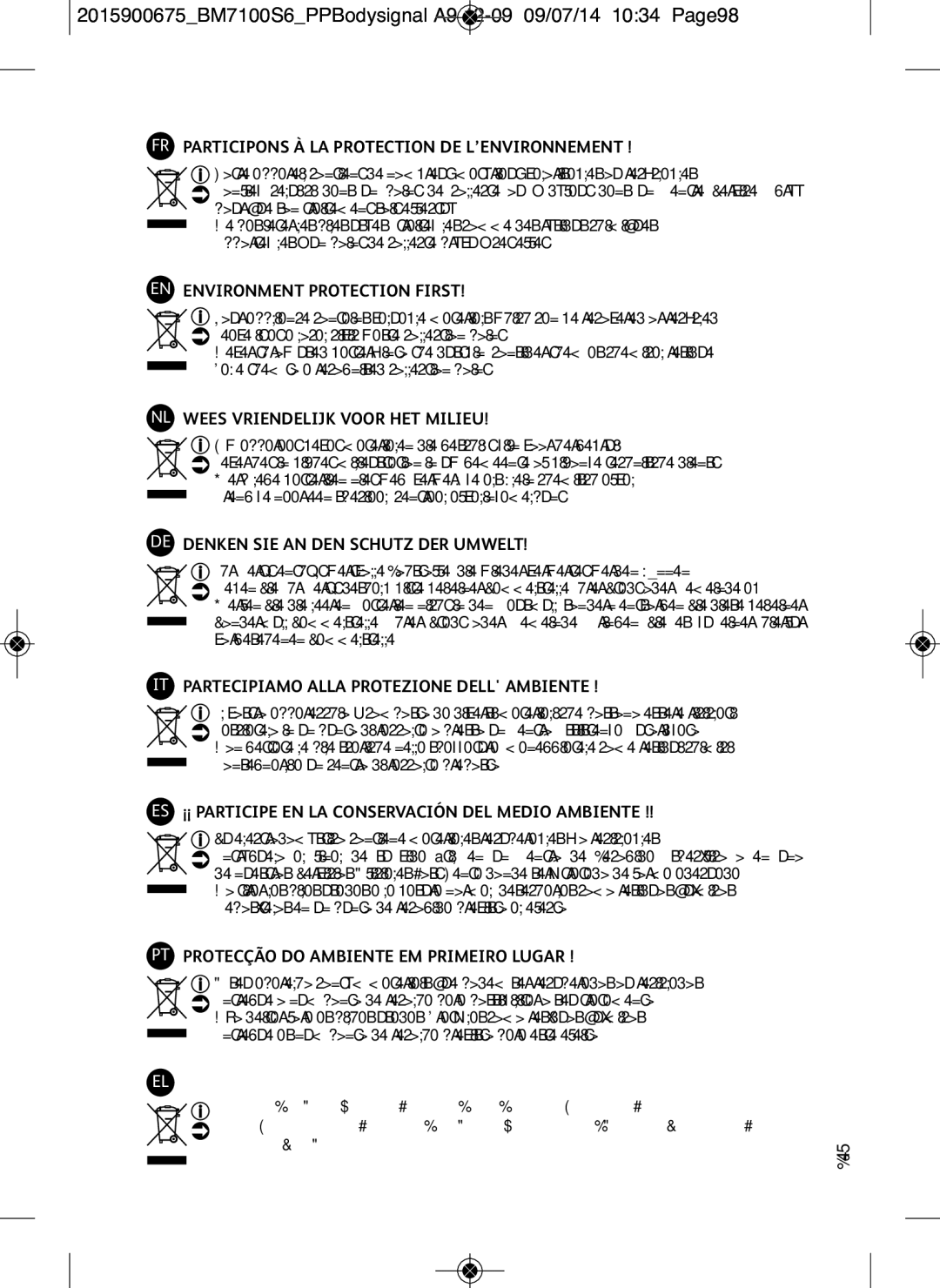 Tefal BM7100S5 manual 2015900675BM7100S6PPBodysignal A9 12-09 09/07/14 1034 Page98 