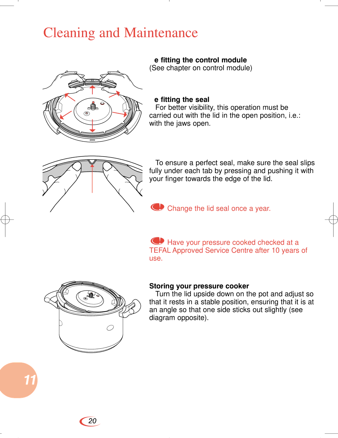 Tefal CLIPSO manual Storing your pressure cooker 