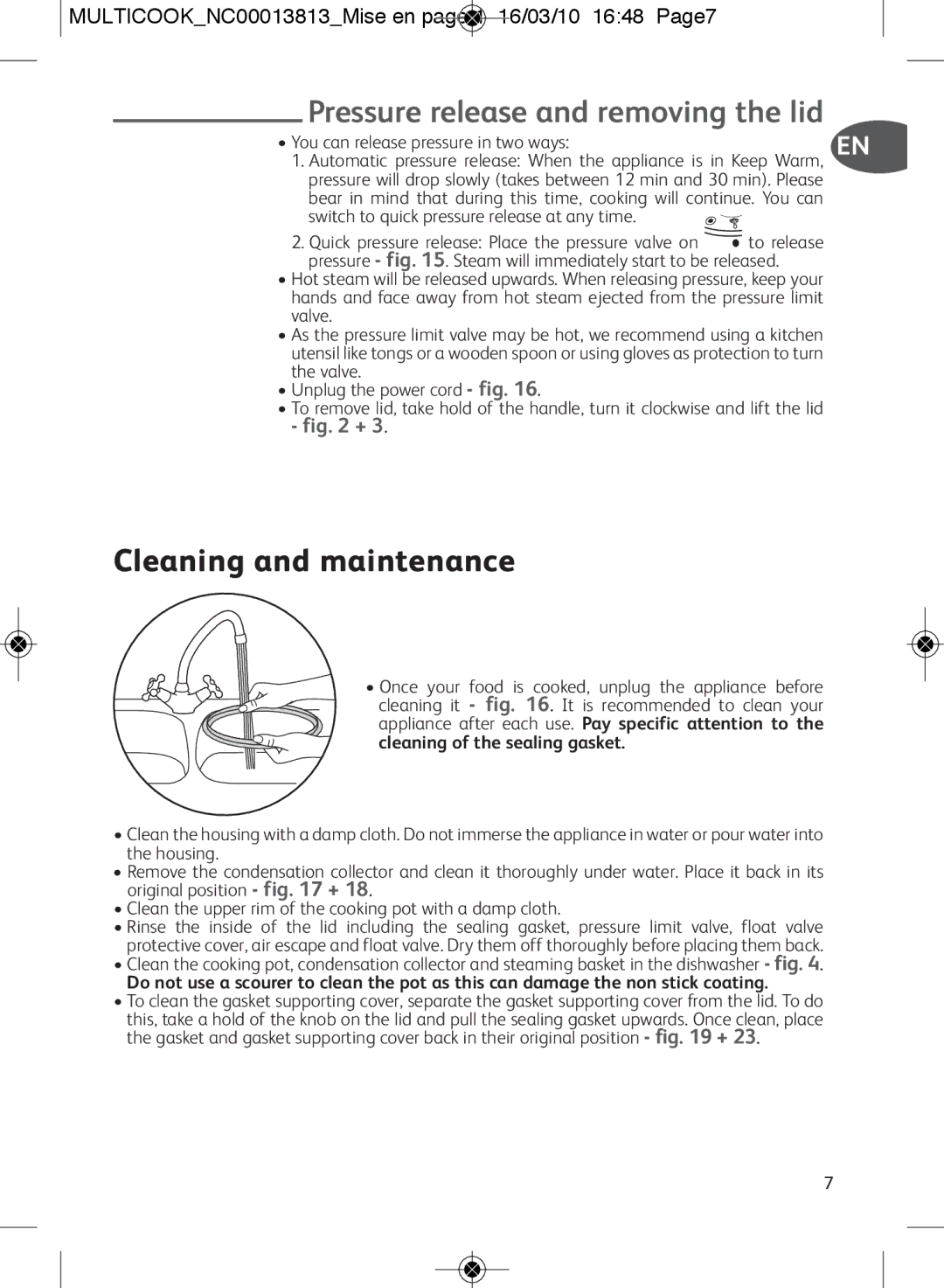 Tefal CY400070 manual Pressure release and removing the lid, Cleaning and maintenance, You can release pressure in two ways 