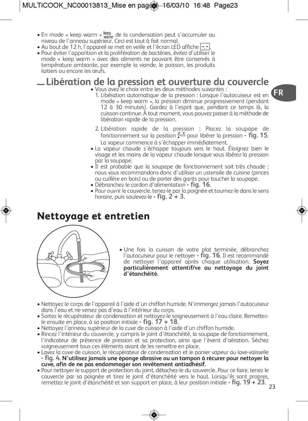 Tefal CY400015, CY400070, CY400052, CY400051 Libération de la pression et ouverture du couvercle, Nettoyage et entretien 