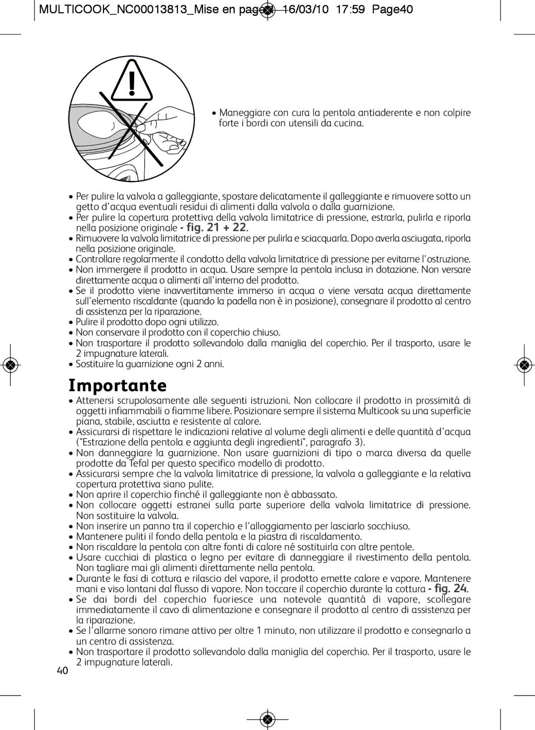 Tefal CY400051, CY400070, CY400015, CY400052, CY4000US Importante, MULTICOOKNC00013813Mise en page 1 16/03/10 1759 Page40 