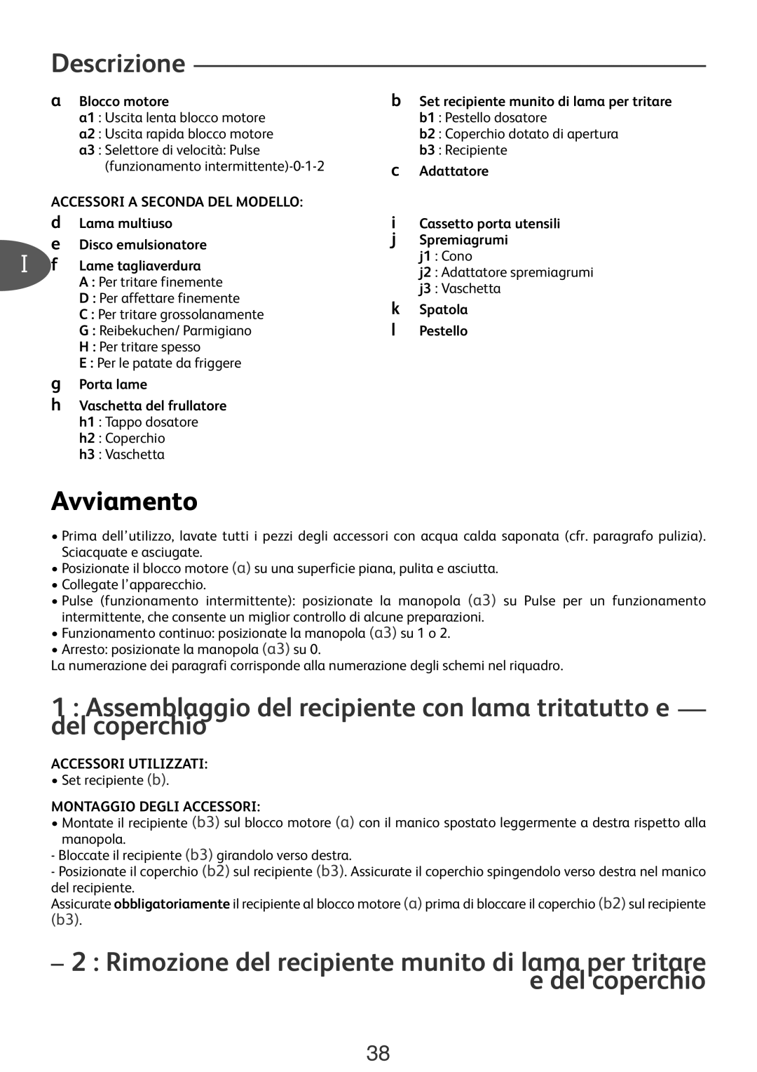 Tefal D0222F66 Descrizione, Avviamento, Accessori a Seconda DEL Modello, Accessori Utilizzati, Montaggio Degli Accessori 