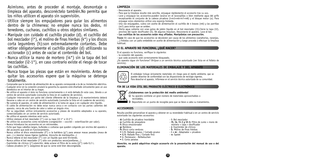 Tefal DO514138 Limpieza, SI EL Aparato no FUNCIONA, ¿QUÉ HACER?, Eliminación DE LOS Materiales DE Embalaje Y DEL Aparato 