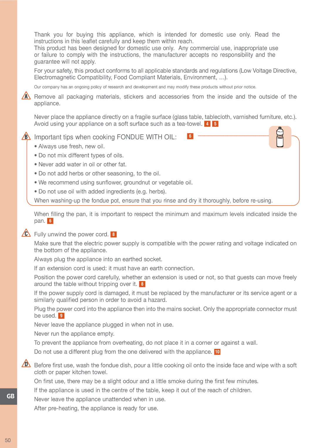 Tefal EF150212 manual Important tips when cooking Fondue with OIL 