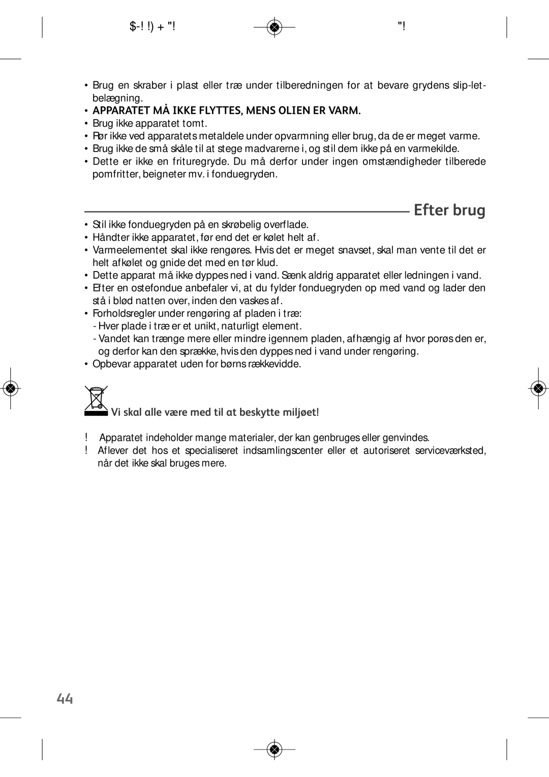 Tefal EF250112 manual Efter brug, TEFAL565-IFUFONDUE 12LMise en page 1 08/04/11 1020 Page44 