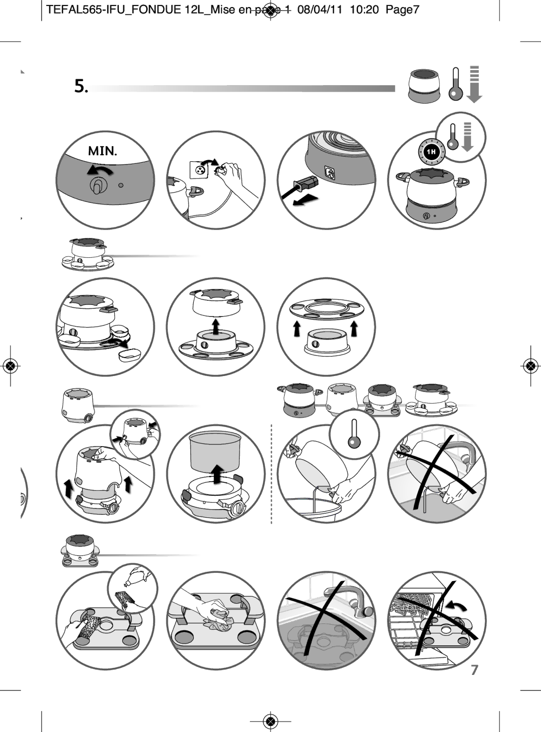 Tefal EF255012, EF255026, EF255014 manual Min, TEFAL565-IFUFONDUE 12LMise en page 1 08/04/11 1020 Page7 