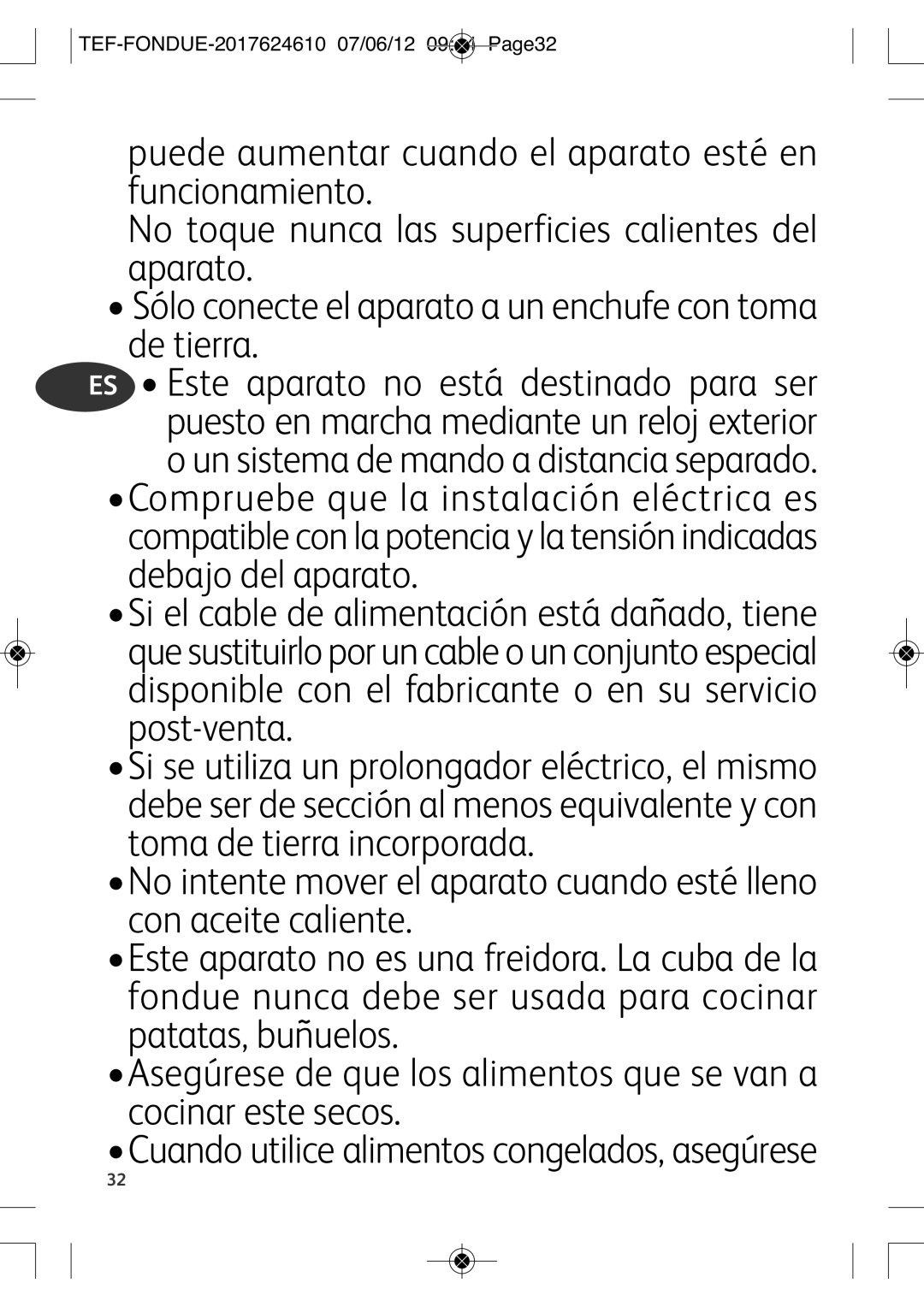 Tefal EF352116 manual Cuando utilice alimentos congelados, asegúrese, TEF-FONDUE-2017624610 07/06/12 0944 PAGE32 