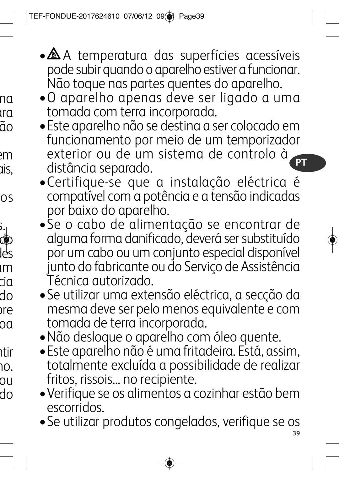 Tefal EF352116 manual TEF-FONDUE-2017624610 07/06/12 0944 PAGE39 