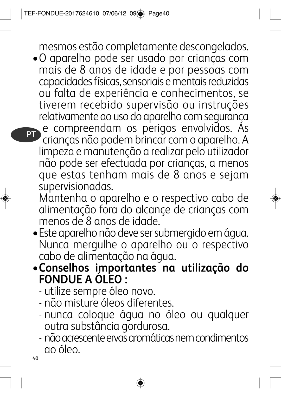 Tefal EF352116 manual Supervisionadas, TEF-FONDUE-2017624610 07/06/12 0944 PAGE40 