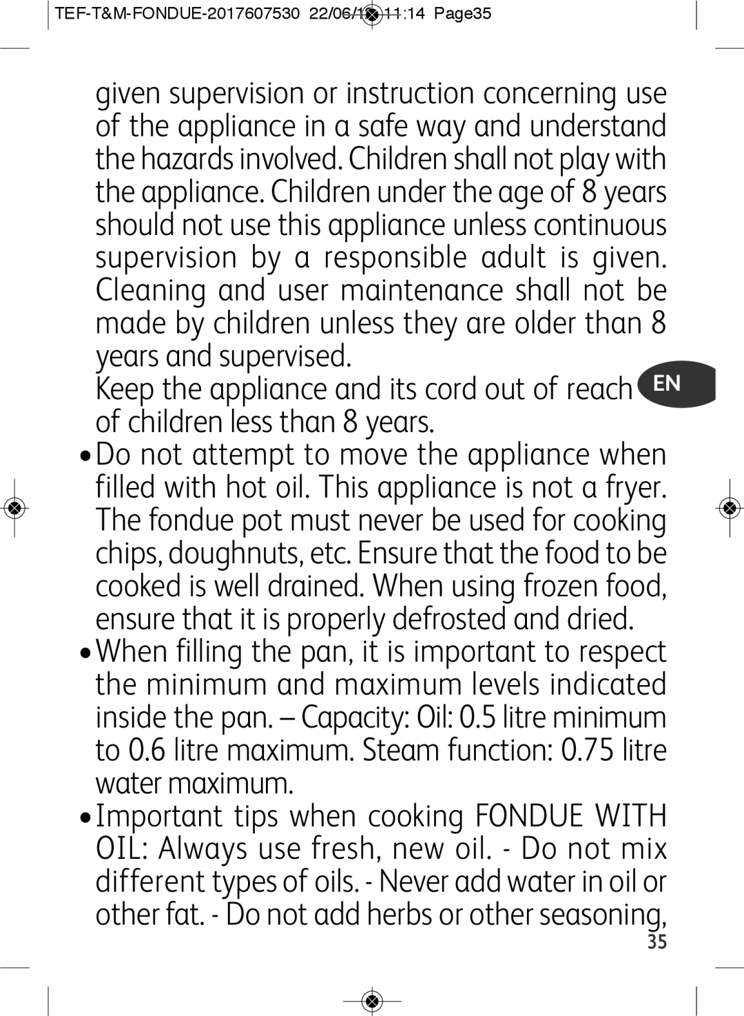 Tefal EF501601 manual TEF-T&M-FONDUE-2017607530 22/06/12 1114 Page35 