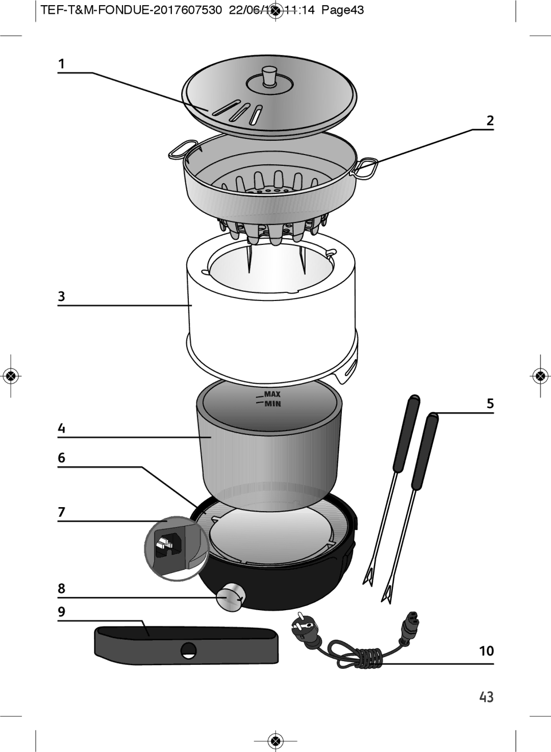 Tefal EF501601 manual TEF-T&M-FONDUE-2017607530 22/06/12 1114 Page43 