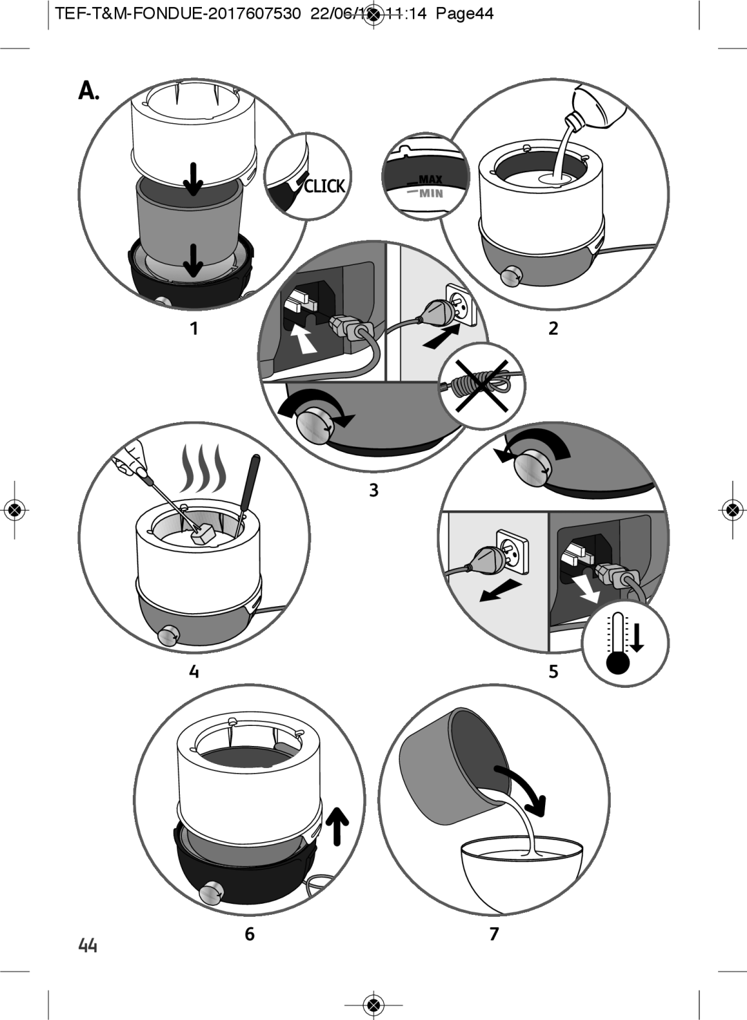 Tefal EF501601 manual TEF-T&M-FONDUE-2017607530 22/06/12 1114 Page44 