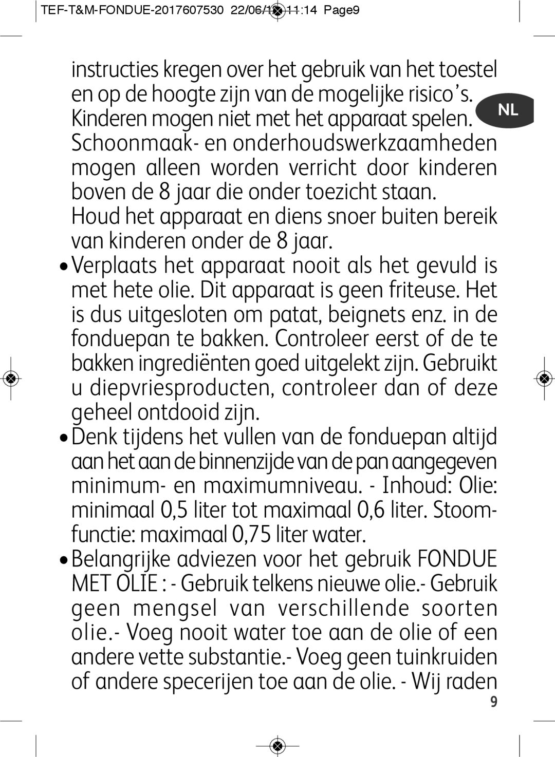 Tefal EF501601 manual TEF-T&M-FONDUE-2017607530 22/06/12 1114 Page9 