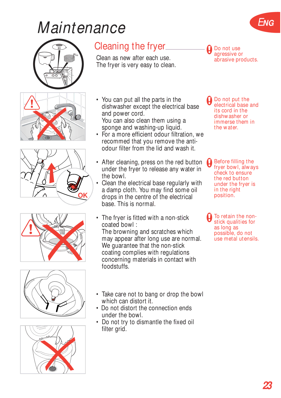 Tefal FA700173, FA700170, FA700172, FA700131, FA700151, FA700153, FA700152, FA700174 manual Maintenance, Cleaning the fryer 