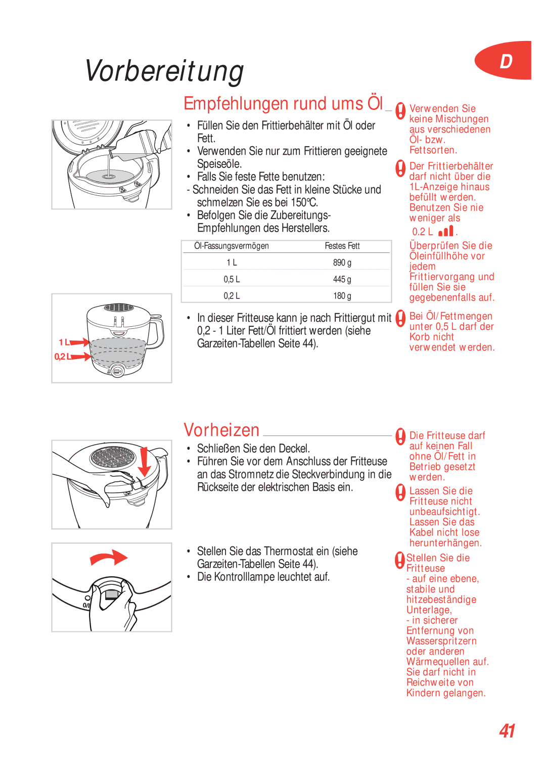 Tefal FA700151, FA700170, FA700172, FA700173, FA700131, FA700153, FA700152, FA700174 manual Empfehlungen rund ums Öl, Vorheizen 