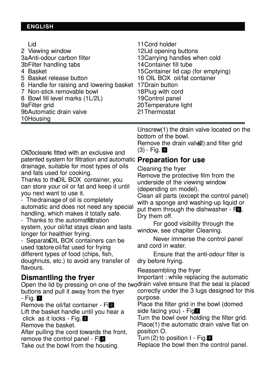 Tefal FA700415, FA700416, FA700470, FA700430 manual Description, Dismantling the fryer, Preparation for use 