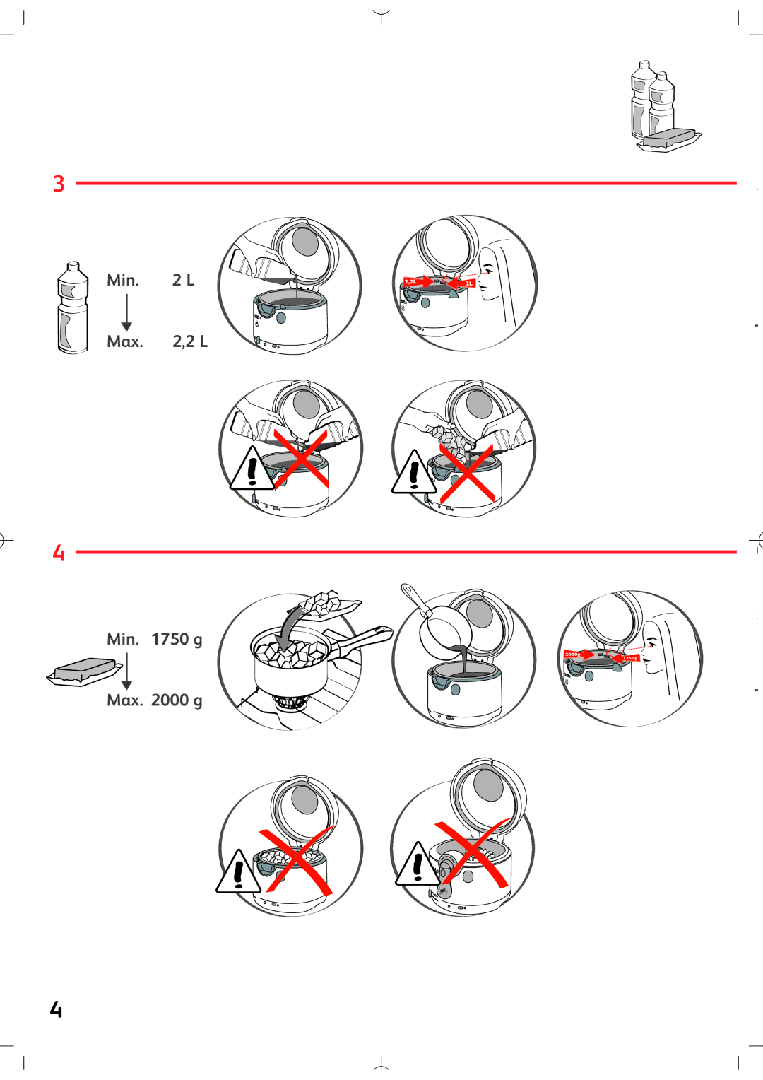 Tefal FF103130, FF103131, FF103152 manual Min L Max ,2 L Min g 