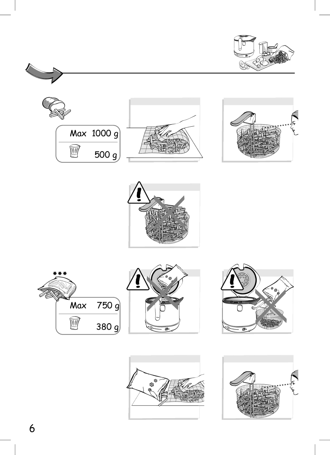 Tefal FF104430 manual Max 1000 g 500 g Max 750 g 380 g 