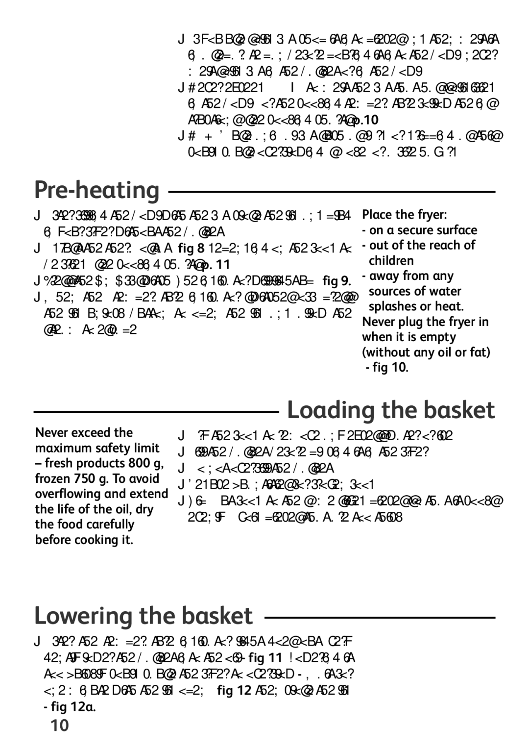 Tefal FF123841 manual Pre-heating, Loading the basket, Lowering the basket 