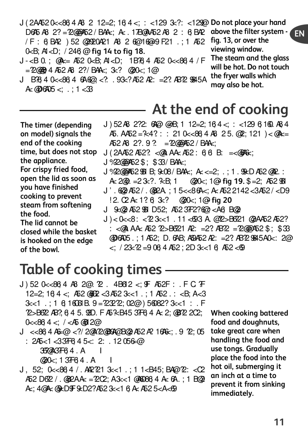 Tefal FF123841 manual At the end of cooking, Table of cooking times 