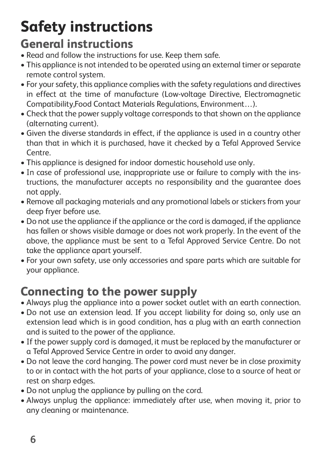 Tefal FF153140 manual Safety instructions 