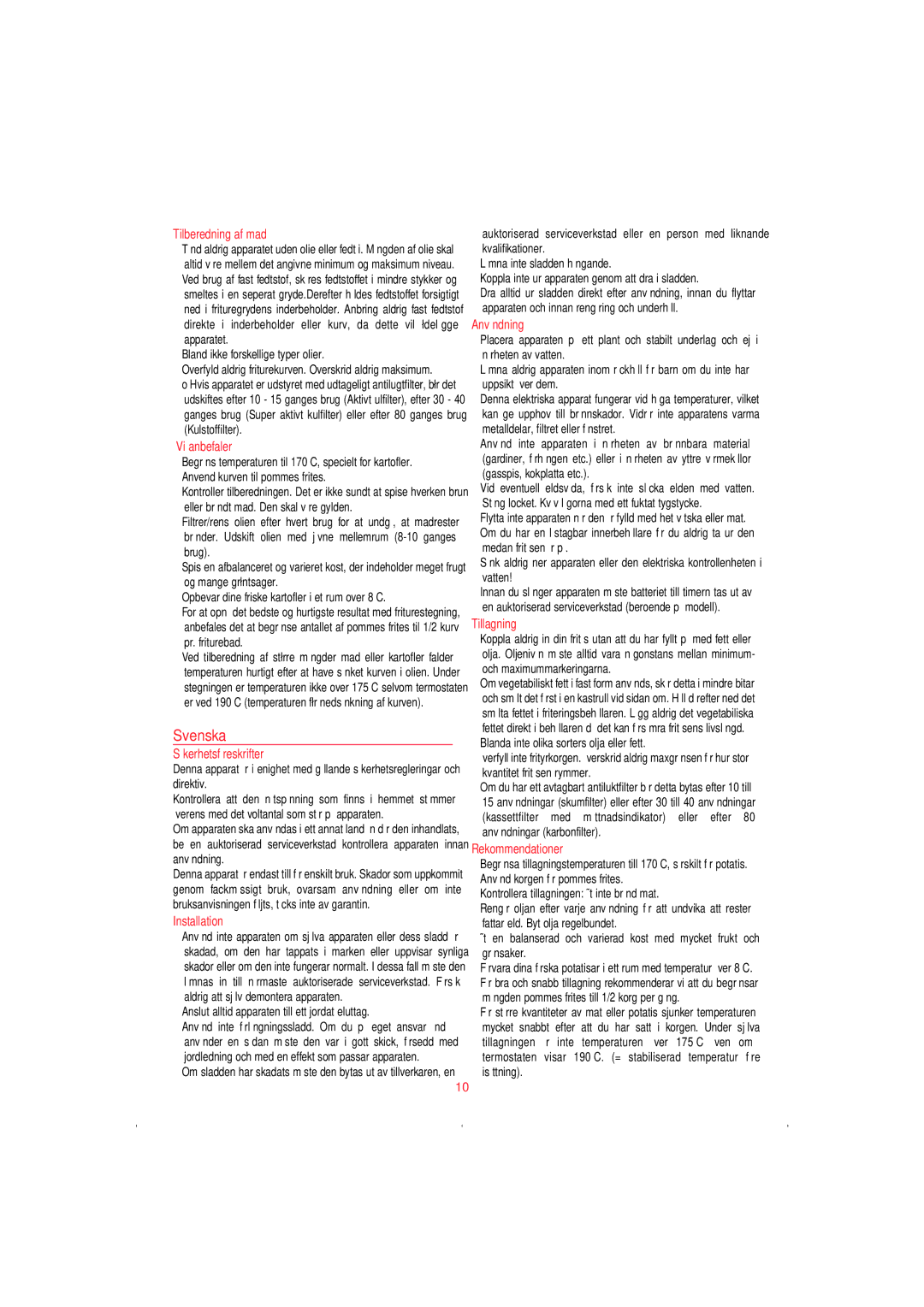 Tefal FF401470, FF401400 manual Svenska 