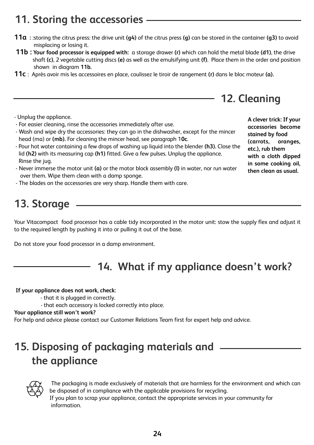 Tefal DO302EAA, FP4111AE, FP4121AA, FP412111 Storing the accessories, Cleaning, Storage, What if my appliance doesn’t work? 