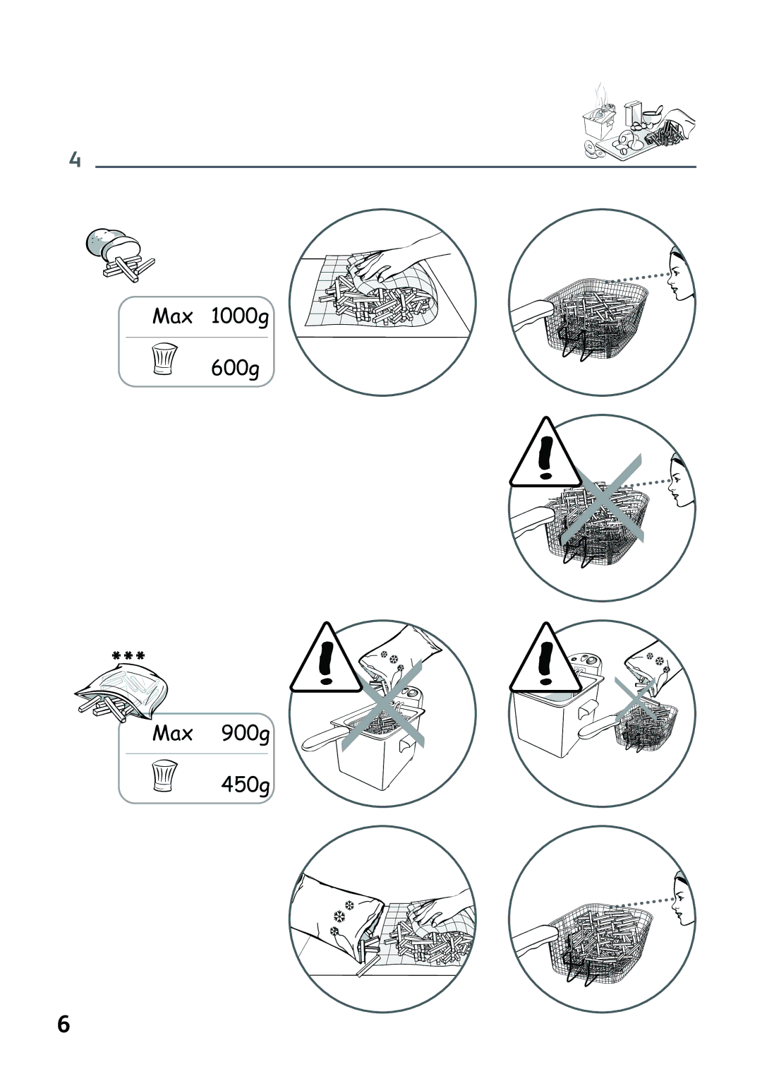 Tefal FR101450, FR101415, FR101452, FR101431, FR101451 manual Max 1000g 600g Max 900g 450g 