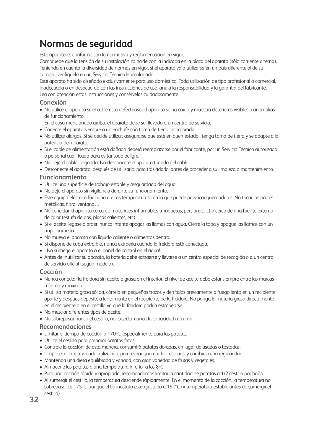 Tefal FR401515, FR401552, FR401550, FR401531 manual Normas de seguridad, Conexión, Funcionamiento, Cocción, Recomendaciones 