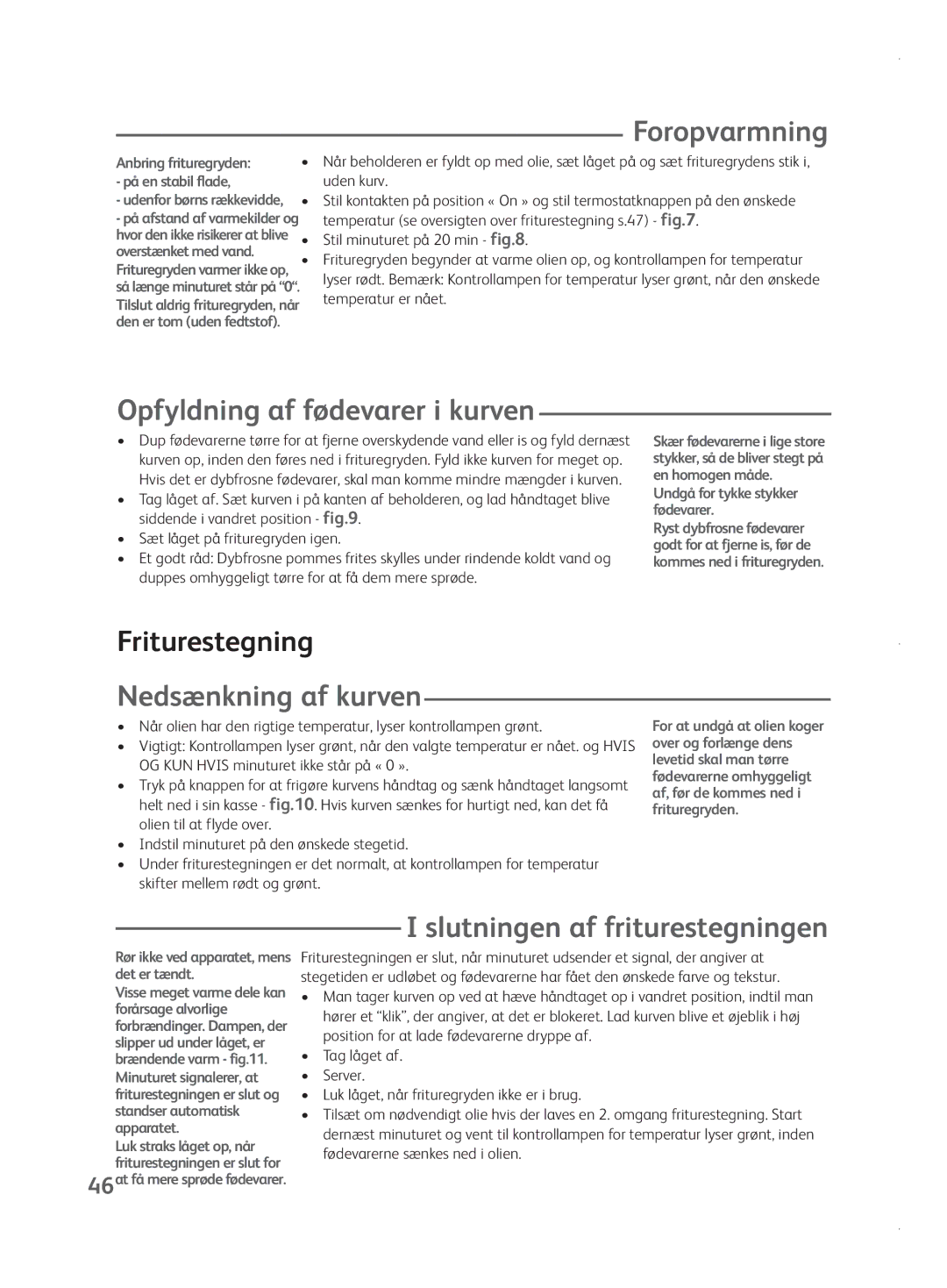 Tefal FR401552, FR401550, FR401515 Foropvarmning, Opfyldning af fødevarer i kurven, Friturestegning, Nedsænkning af kurven 