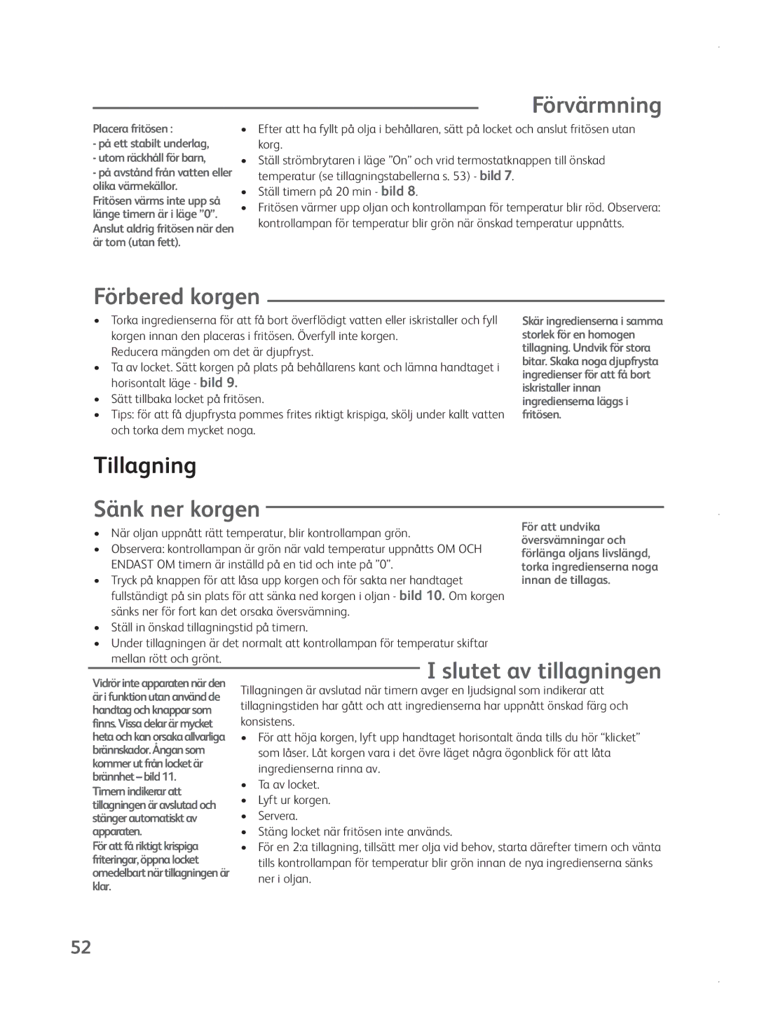 Tefal FR401515, FR401552, FR401550, FR401531 manual Förvärmning, Förbered korgen, Tillagning, Sänk ner korgen 