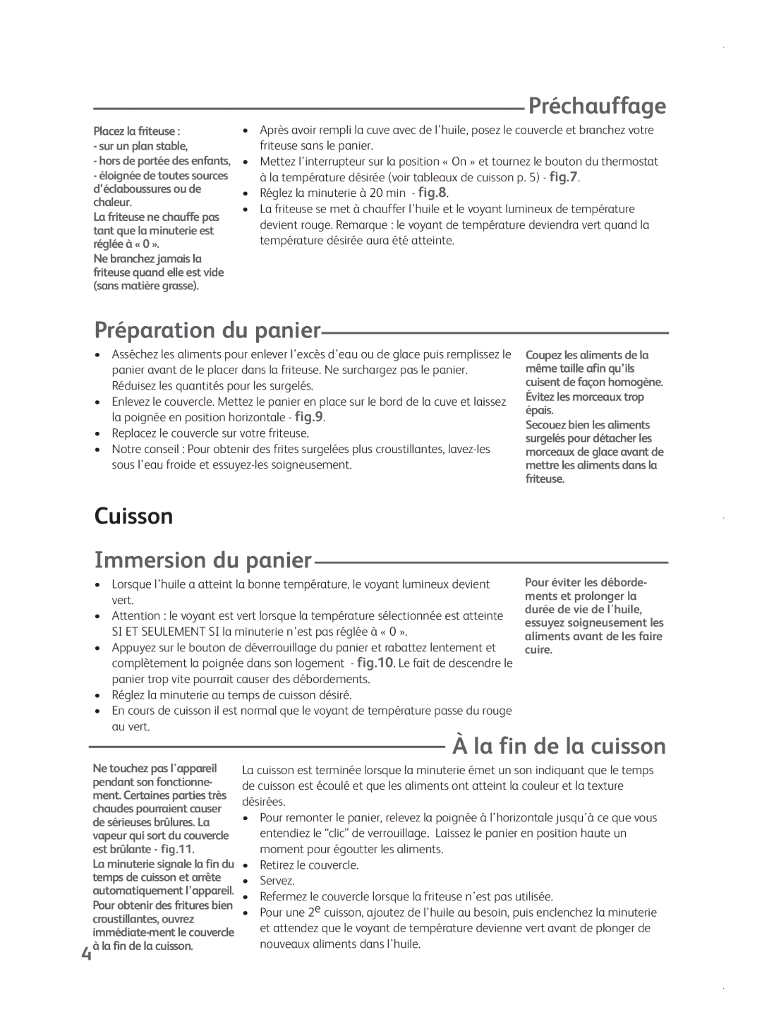 Tefal FR401515, FR401552, FR401550 Préchauffage, Préparation du panier, Cuisson, Immersion du panier, La fin de la cuisson 