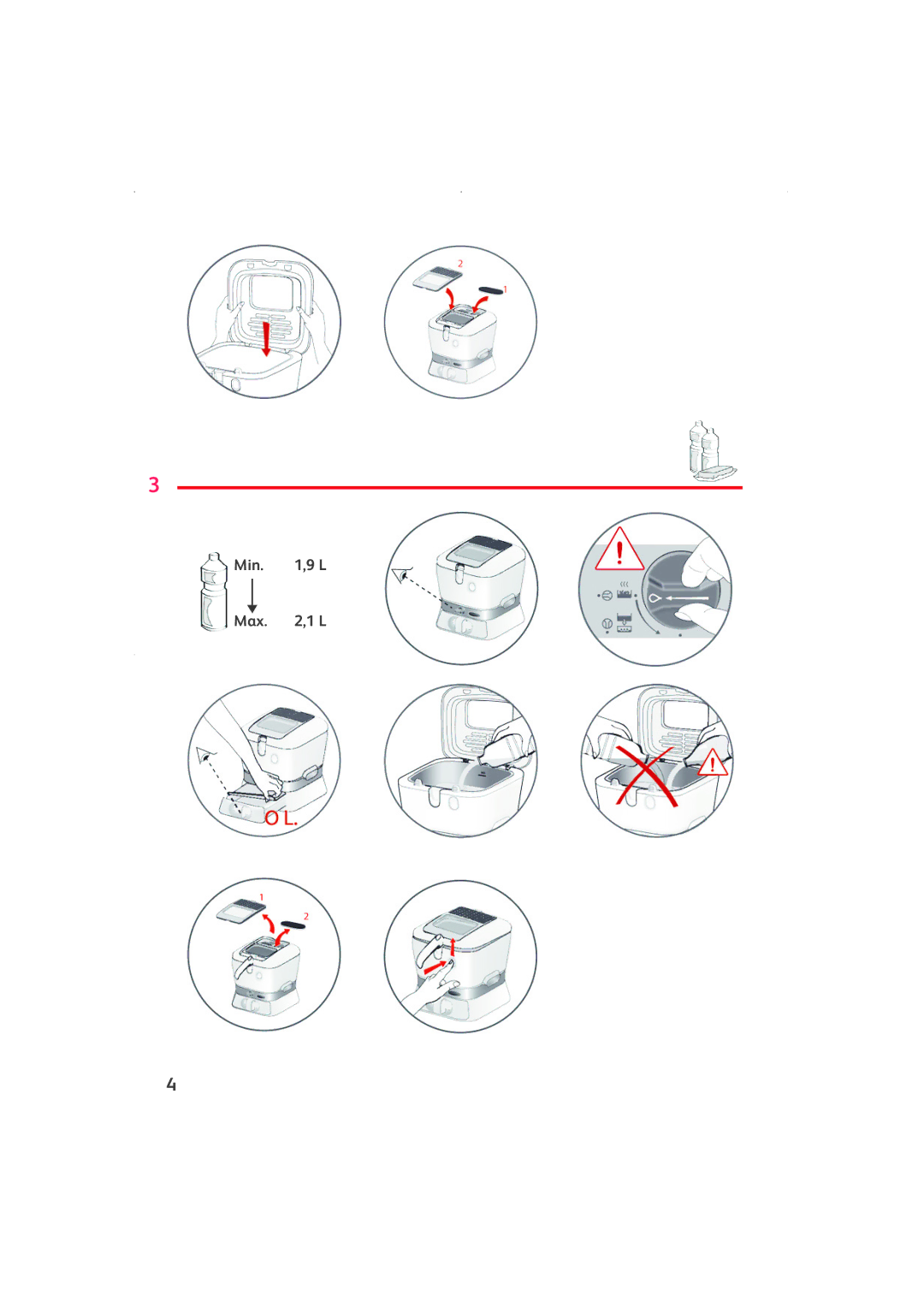 Tefal FR701130, FR701133, FR701131, FR701132 manual Min ,9 L Max ,1 L 