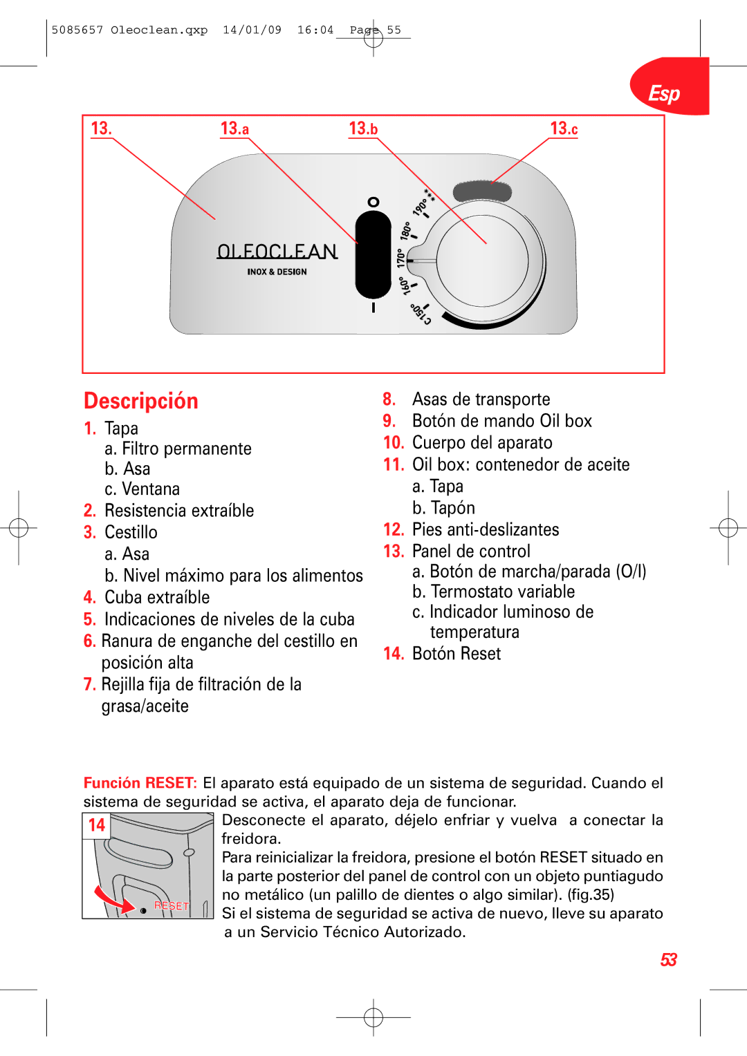 Tefal FR701370, FR701330+, FR701350+ manual Descripción, 13.b 13.c 