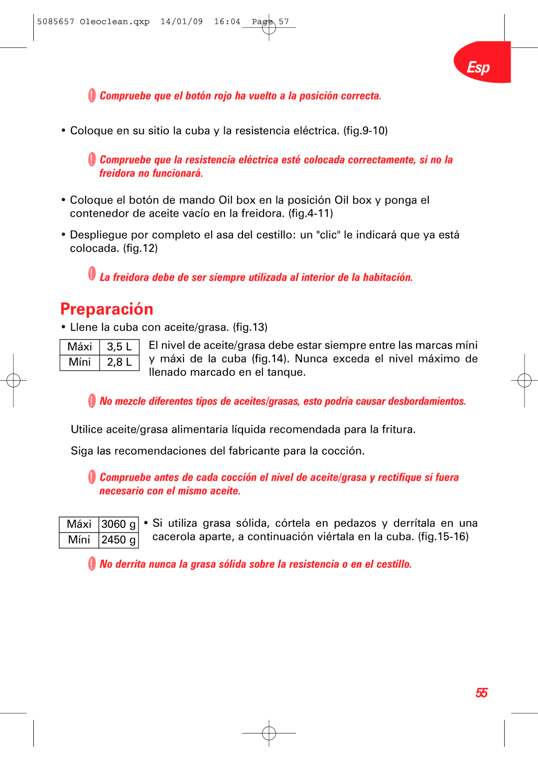 Tefal FR701330+, FR701350+, FR701370 manual Preparación, Compruebe que el botón rojo ha vuelto a la posición correcta 