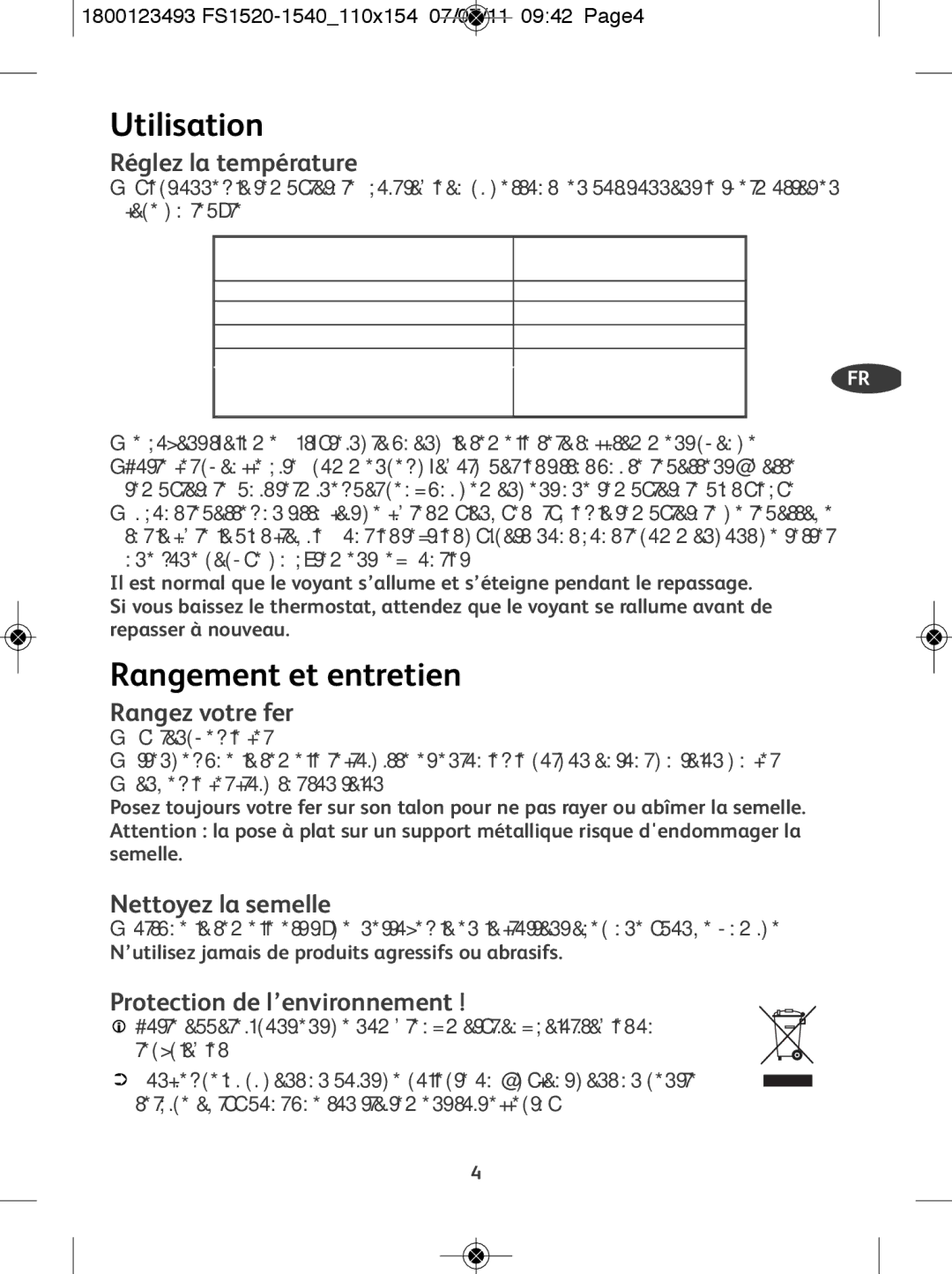 Tefal FS1545P0, FS1520K0, FS1540M0, FS4530E0, FS1540E0, FS1520P0 manual Utilisation, Rangement et entretien 