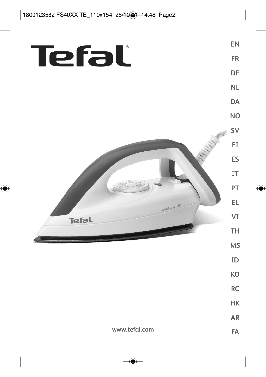 Tefal FS4020M0, FS1520T0, FS2520T0, FS4020K0 manual FR DE NL DA no SV FI ES IT PT EL VI TH MS ID KO RC HK AR FA 